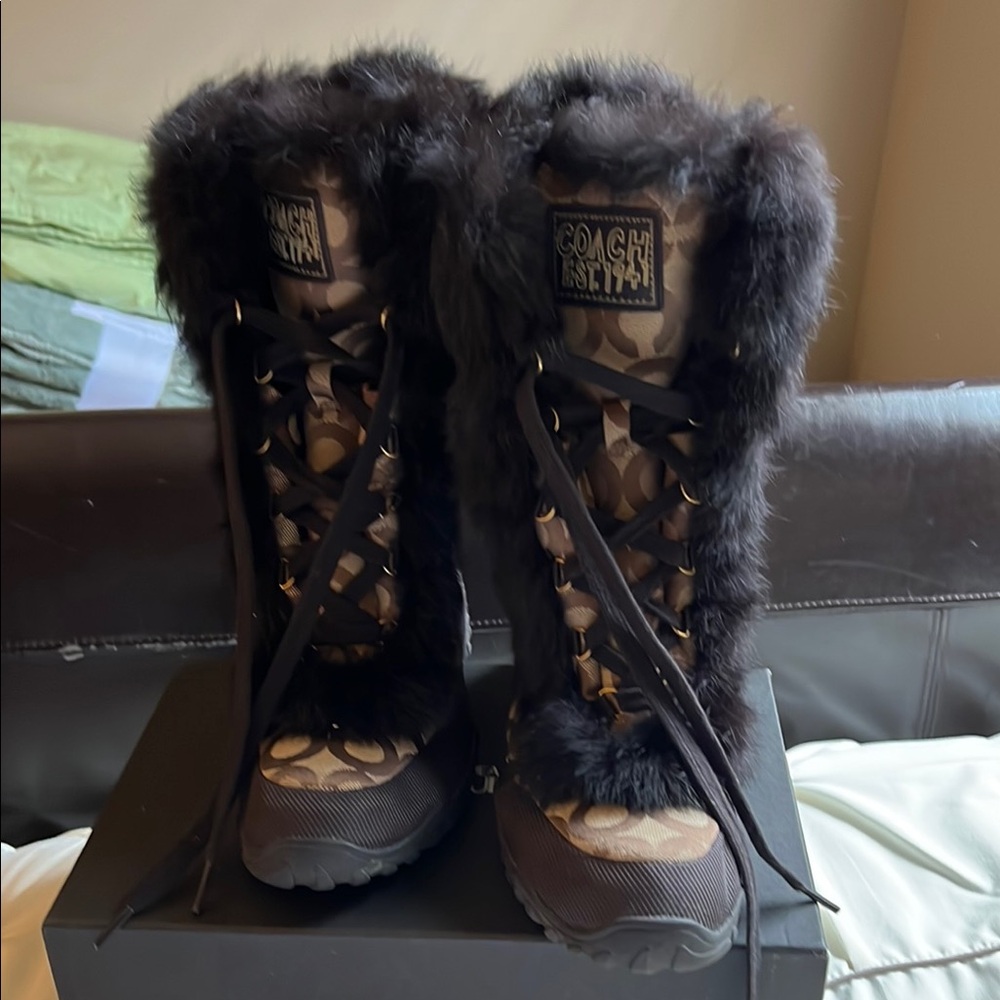 Coach Black Winter Boots with Plush Trim